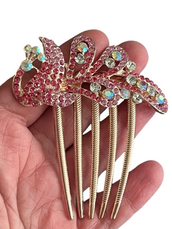 Accessories - Crystal Peacock Hair Comb - Pink Rhinestone Accent FINAL PRICE DROP